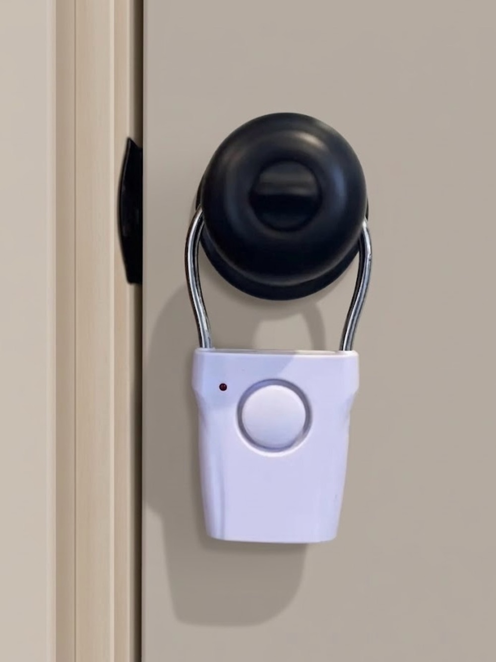 White Portable Door Motion Travel Alarms with Metal Doorknob hangers- SET OF 4